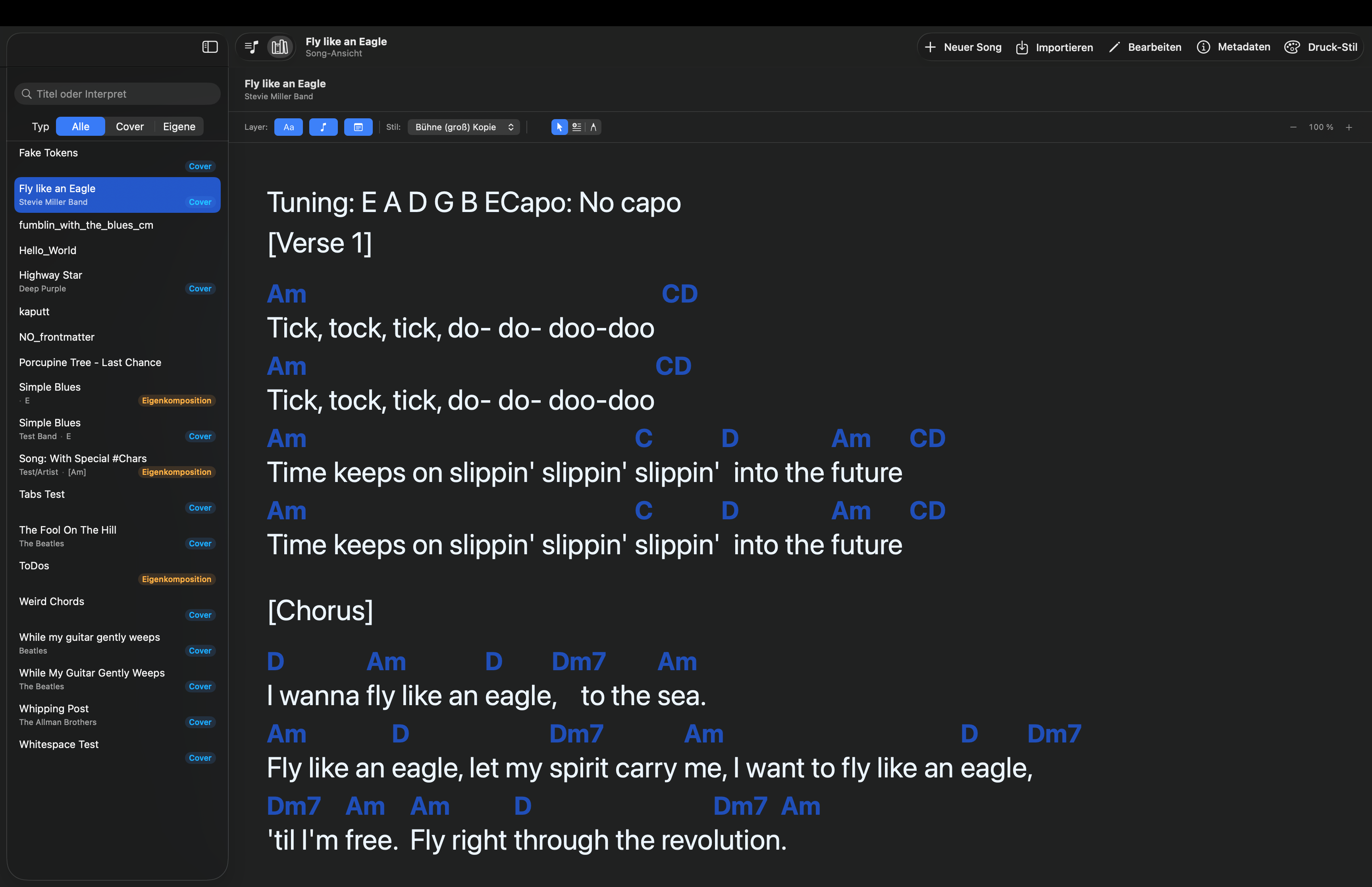 GigCompanion – Songansicht mit Annotations-Overlay